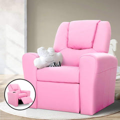 Keezi Kids Recliner Chair Pink PU Leather Sofa Lounge Couch Children Armchair - ozily