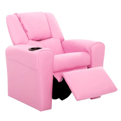 Keezi Kids Recliner Chair Pink PU Leather Sofa Lounge Couch Children Armchair - ozily