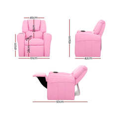 Keezi Kids Recliner Chair Pink PU Leather Sofa Lounge Couch Children Armchair - ozily