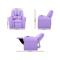 Keezi Kids Recliner Chair Purple PU Leather Sofa Lounge Couch Children Armchair - ozily