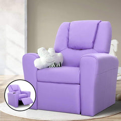 Keezi Kids Recliner Chair Purple PU Leather Sofa Lounge Couch Children Armchair - ozily