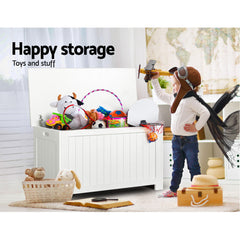 Keezi Kids Wooden Toy Chest Storage Blanket Box White Children Room Organiser - ozily