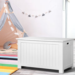 Keezi Kids Wooden Toy Chest Storage Blanket Box White Children Room Organiser - ozily