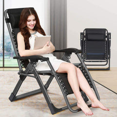 Kingsize Outdoor Folding Reclining Garden Beach Chair Sun Lounger Deck Recliner Furniture > Outdoor V255-RECLINERCHAIR-BK Online Furniture