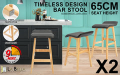 La Bella 2 Set 65cm Black Wooden Bar Stool DARA Leather Furniture > Bar Stools & Chairs V274-FT-WBSPU-75BK2 Online Furniture