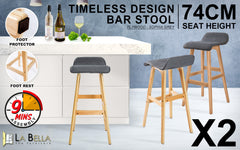 La Bella 2 Set 74cm Grey Wooden Bar Stool Sophia Fabric Furniture > Bar Stools & Chairs V274-FT-WBSFAB-84GY2 Online Furniture