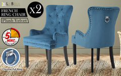 La Bella 2 Set Navy Blue French Provincial Dining Chair Ring Studded Lisse Velvet Rubberwood Furniture > Bar Stools & Chairs V274-FT-VFC-1141-NV2 Online Furniture