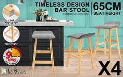 La Bella 4 Set 65cm Grey Wooden Bar Stool DARA Fabric Furniture > Bar Stools & Chairs V274-FT-WBSFAB-75GY4 Online Furniture