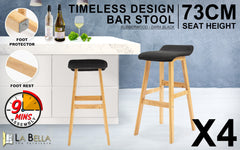 La Bella 4 Set 73cm Black Wooden Bar Stool DARA Fabric Furniture > Bar Stools & Chairs V274-FT-WBSFAB-84BK4 Online Furniture