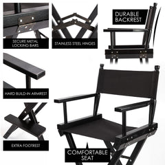 La Bella Black Folding Tall Chair DARK HUMOR Movie Director 75cm Furniture > Bar Stools & Chairs V274-FT-6015DC-BK Online Furniture