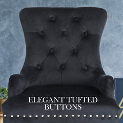 La Bella Black French Provincial Dining Chair Ring Studded Lisse Velvet Rubberwood Furniture > Bar Stools & Chairs V274-FT-VFC-1141-BK1 Online Furniture