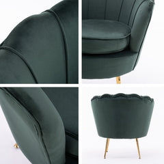 La Bella Shell Scallop Green Armchair Accent Chair Velvet + Round Ottoman Footstool Furniture > Bar Stools & Chairs V274-FT-VAC-ST-1596-GN Online Furniture