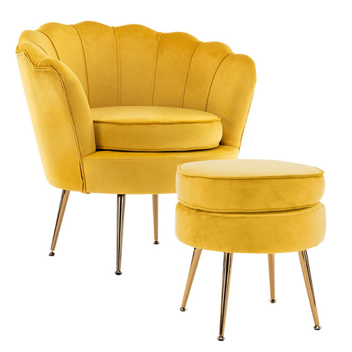 La Bella Shell Scallop Yellow Armchair Accent Chair Velvet + Round Ottoman Footstool Furniture > Bar Stools & Chairs V274-FT-VAC-ST-1596-YE Online Furniture