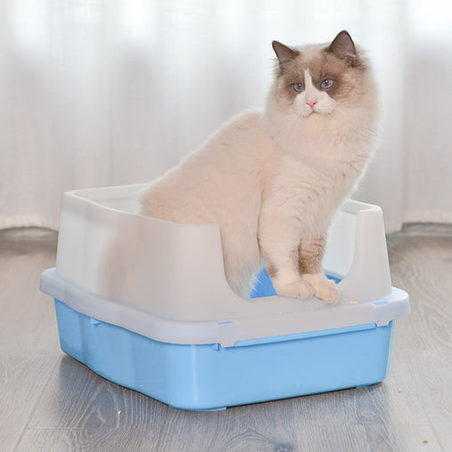 Large Deep Cat Kitty Litter Tray High Wall Pet Toilet Tray With Scoop Blue Pet Care > Cat Supplies V278-BP151-LITTER-TRAY-BLUE Online Furniture