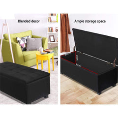 Large Fabric Storage Ottoman - Black - ozily