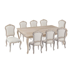 Large Size Oak Wood White Washed Finish Dining Set Furniture > Dining V43-DS-LILE-9PC Online Furniture