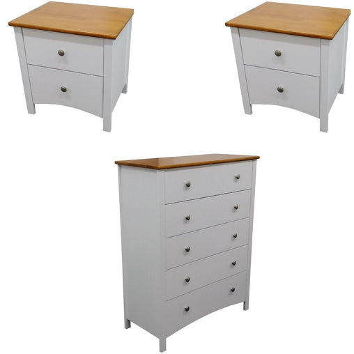 Lobelia Bedside Tallboy 3pc Bedroom Set Drawers Nightstand Storage Cabinet - WHT Furniture > Bedroom V315-VOB-GENE-04-2PC-05-KIT Online Furniture