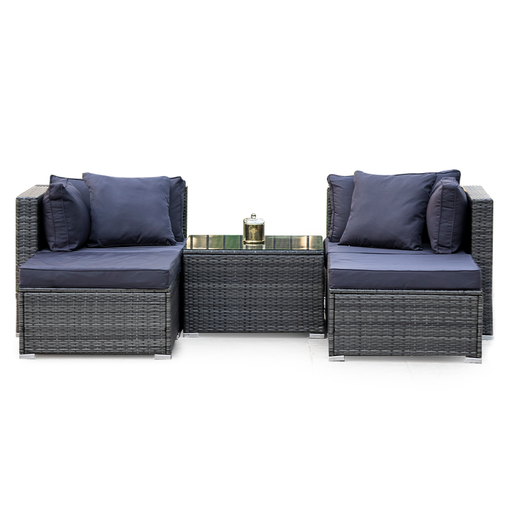 LONDON RATTAN 4 Seater Modular Outdoor Lounge Setting with Coffee Table, Ottomans, Grey Furniture > Outdoor V219-OTDOLSLR4SGY4 Online Furniture