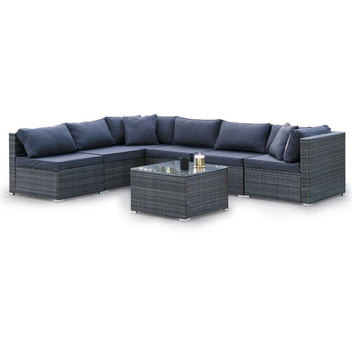 LONDON RATTAN 7 Piece 6 Seater Modular Outdoor Lounge Setting with Coffee Table, Grey Furniture > Outdoor V219-OTDOLSLR6SGY3 Online Furniture