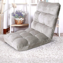 Lounge Sofa Floor Recliner Futon Chaise Folding Couch Grey - ozily