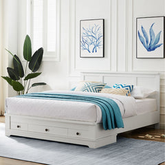 Margaux White Coastal Lifestyle Bedframe with Storage Drawers Double Furniture > Bedroom V80-ECO-BF-D-WHT Online Furniture