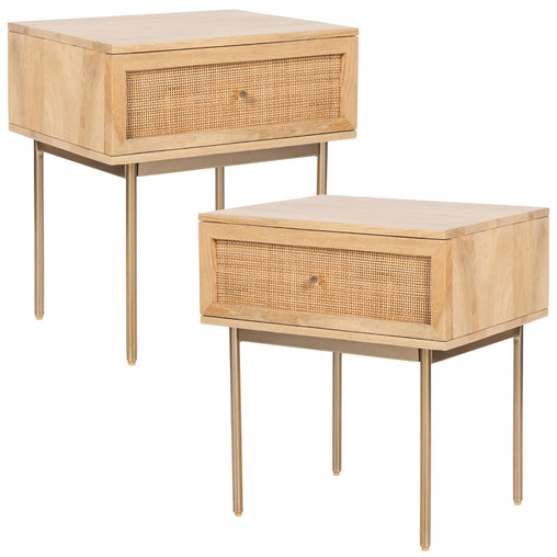 Martina Set of 2 Bedside Table 1 Drawer Storage Cabinet Solid Mango Wood Rattan Furniture > Bedroom V315-VOD-RAPH-07-2PC-KIT Online Furniture