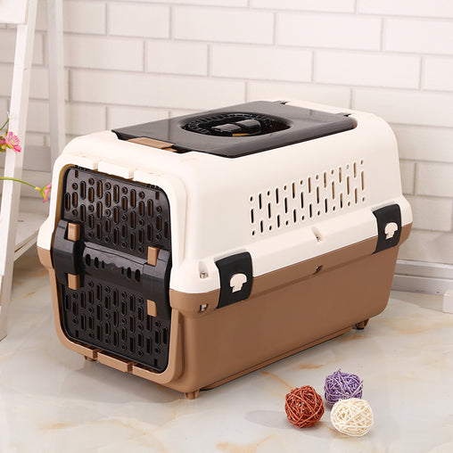 Medium Dog Cat Crate Pet Rabbit Carrier Travel Cage With Tray & Window Brown Pet Care > Cat Supplies V278-BP271-M-CAGE-BROWN Online Furniture