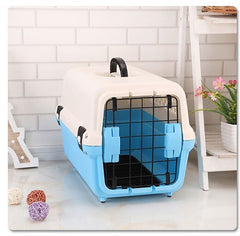 Medium Portable Plastic Dog Cat Pet Pets Carrier Travel Cage With Tray-Blue Pet Care V278-BP274-CARRIER-M-BLUE Online Furniture