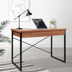 Metal Desk with Drawer - Walnut - ozily