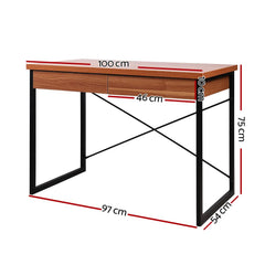 Metal Desk with Drawer - Walnut - ozily