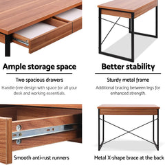 Metal Desk with Drawer - Walnut - ozily