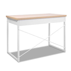 Metal Desk with Drawer - White with Wooden Top - ozily