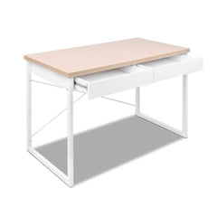 Metal Desk with Drawer - White with Wooden Top - ozily