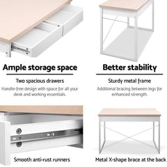 Metal Desk with Drawer - White with Wooden Top - ozily