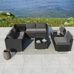 Modular Outdoor Lounge Set - 9pcs Sofa, Armchairs and Coffee Table Furniture > Outdoor V264-OTF-530S-BLK-OTF-509-BLK Online Furniture