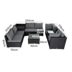 Modular Outdoor Lounge Set - 9pcs Sofa, Armchairs and Coffee Table Furniture > Outdoor V264-OTF-530S-BLK-OTF-509-BLK Online Furniture