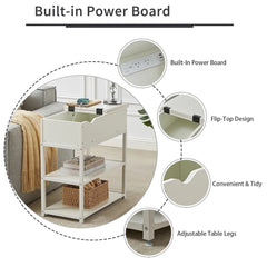 Multi-Tier Bedside Table with Powerboard, White Furniture > Living Room V178-100041 Online Furniture