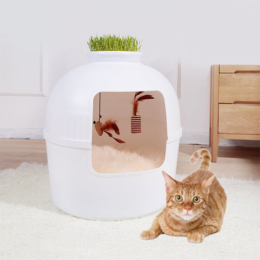 Multifunctional Cat Litter Box Pet Cat House Semi-Enclosed White Pet Care > Cat Supplies V278-BP292-CAT-HOUSE-WHITE Online Furniture