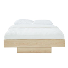 Natural Oak Wood Floating Bed Base Double Furniture > Bedroom V80-NOOK-137LIGHT-BB-D Online Furniture