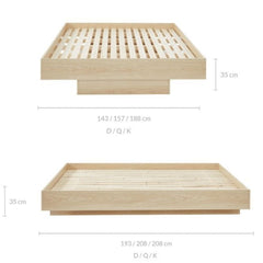 Natural Oak Wood Floating Bed Base Double Furniture > Bedroom V80-NOOK-137LIGHT-BB-D Online Furniture