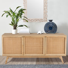 Olearia  Buffet Table 150cm 3 Door Solid Mango Wood Storage Cabinet Natural Furniture > Living Room V315-VOD-ELLO-04 Online Furniture