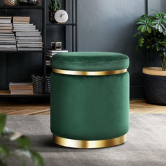 Ottoman Round Velvet Foot Stool Foot Rest Pouffe Padded Seat Pouf Home Decor - ozily