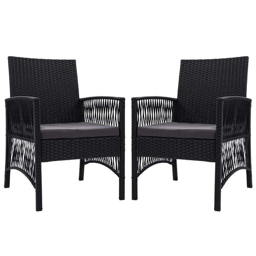 Outdoor Furniture Dining Chairs Rattan Garden Patio Cushion Black x2 Gardeon - ozily