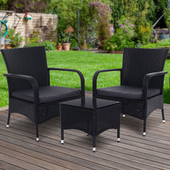 Outdoor Furniture Patio Set Wicker Outdoor Conversation Set Chairs Table 3PCS Furniture > Outdoor ODF-BISTRO-RATTAN-XL-BK Online Furniture