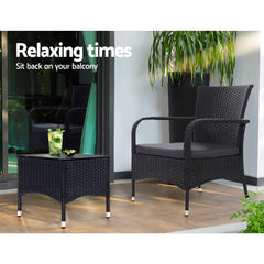 Outdoor Furniture Patio Set Wicker Outdoor Conversation Set Chairs Table 3PCS Furniture > Outdoor ODF-BISTRO-RATTAN-XL-BK Online Furniture