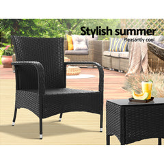 Outdoor Furniture Patio Set Wicker Outdoor Conversation Set Chairs Table 3PCS Furniture > Outdoor ODF-BISTRO-RATTAN-XL-BK Online Furniture