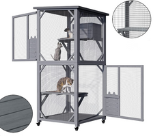 Pet Cat Shelter Condo with Escape Door Wooden Kitten Cage House Pet Care > Cat Supplies V278-CH449 Online Furniture