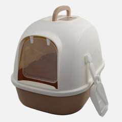 Portable Hooded Cat Toilet Litter Box Tray House with Handle and Scoop Brown Pet Care > Cat Supplies V278-MSP-0009-LIGHT-BROWN Online Furniture