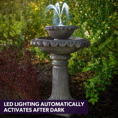 PROTEGE Solar Powered Water Feature Fountain Bird Bath with Lighting Light Grey Home & Garden > Fountains V219-PMPFPKPROA2SB Online Furniture