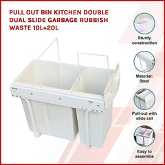 Pull Out Bin Kitchen Double Dual Slide Garbage Rubbish Waste 10L+20L Home & Garden > Kitchenware V63-824211 Online Furniture